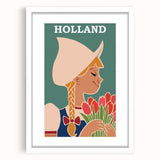 Vintage Holland Travel Poster – Dutch Girl with Tulips Art