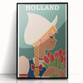 Vintage Holland Travel Poster – Dutch Girl with Tulips Art
