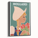 Vintage Holland Travel Poster – Dutch Girl with Tulips Art