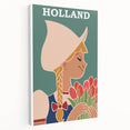 Vintage Holland Travel Poster – Dutch Girl with Tulips Art