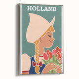 Vintage Holland Travel Poster – Dutch Girl with Tulips Art