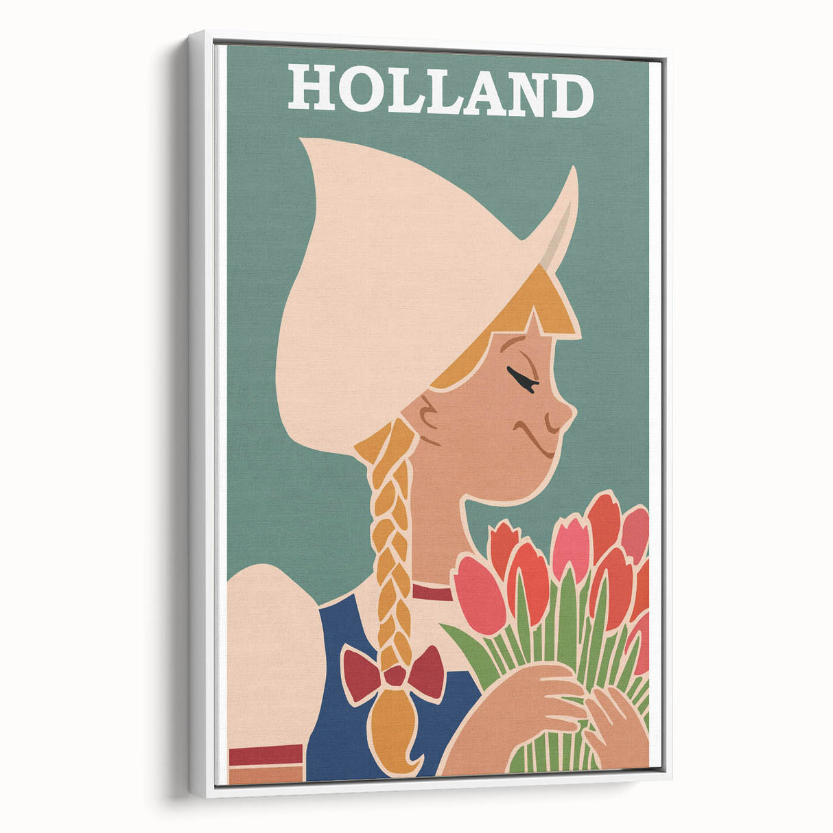 Vintage Holland Travel Poster – Dutch Girl with Tulips Art
