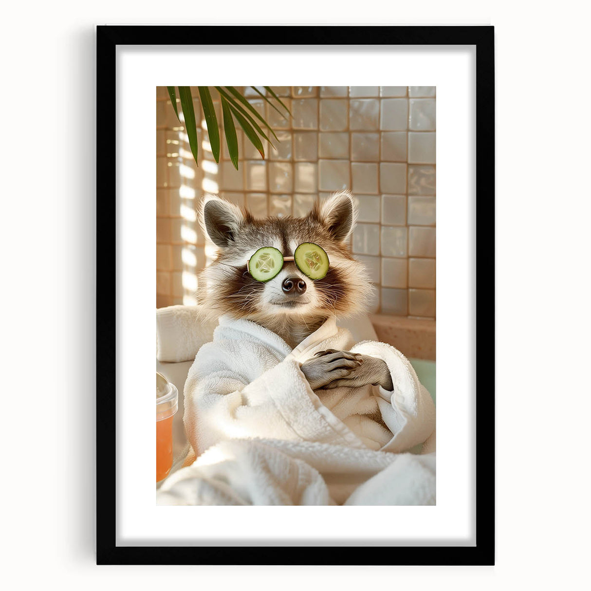 Relaxing Raccoon Bathroom Wall Art - Modern Spa-Inspired Decor