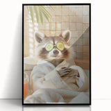 Relaxing Raccoon Bathroom Wall Art - Modern Spa-Inspired Decor