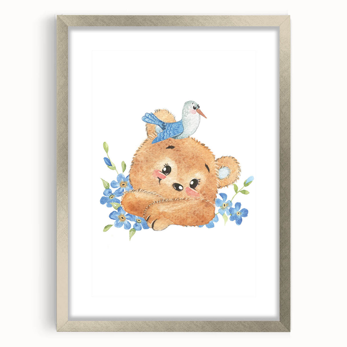 Watercolor Bear Nursery Art - Framed Baby Room Wall Decor
