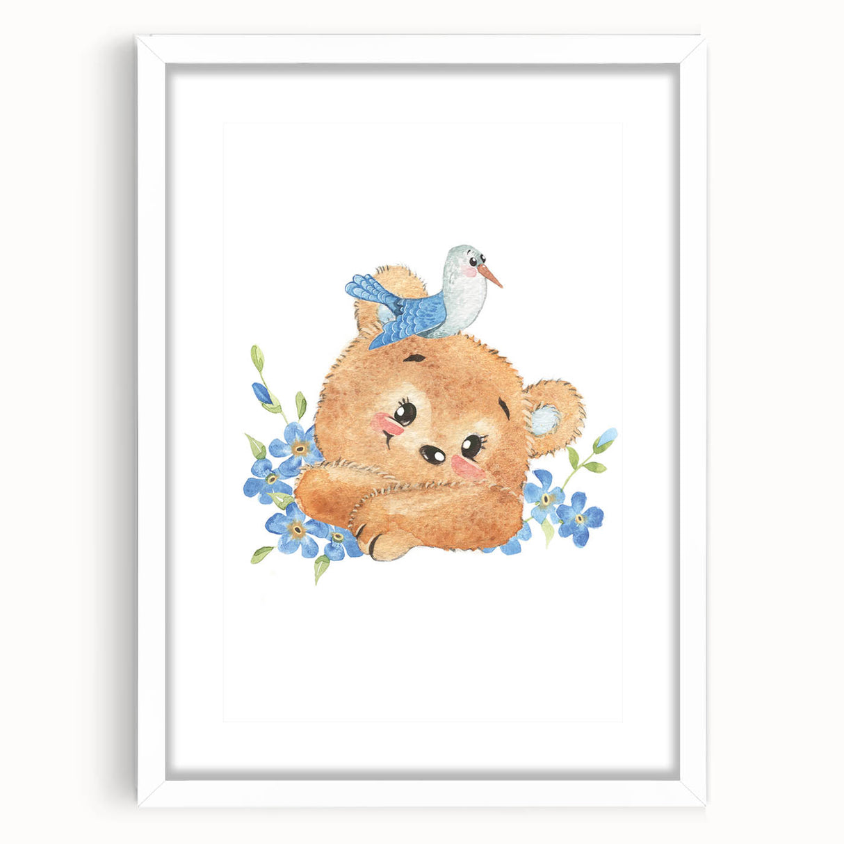Watercolor Bear Nursery Art - Framed Baby Room Wall Decor