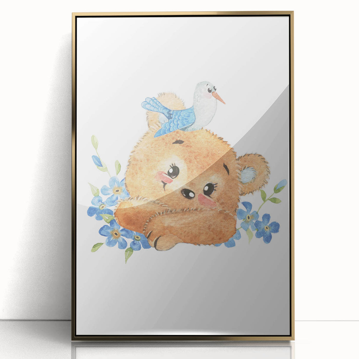 Watercolor Bear Nursery Art - Framed Baby Room Wall Decor