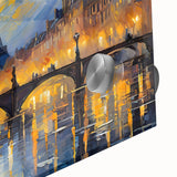 Acrylic glass print of abstract Paris scenery in muted earth tones, suitable for dining room art.