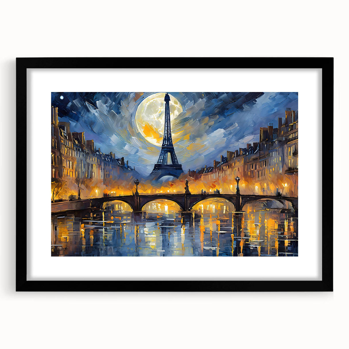 Abstract art print of a colorful Parisian scene on a textured, extra large canvas, ideal for living room decor.