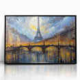 Large abstract wall art depicting a Parisian street scene in mid-century modernist style, framed in black acrylic.