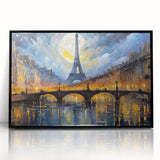 Large abstract wall art depicting a Parisian street scene in mid-century modernist style, framed in black acrylic.