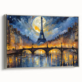 Landscape art painting of Paris with colorful vintage poster art style on framed canvas, ideal for living room decor.