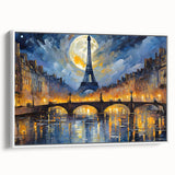 Vintage poster art of Paris scene, featuring vibrant colors on extra large framed canvas, ideal for living room decor.