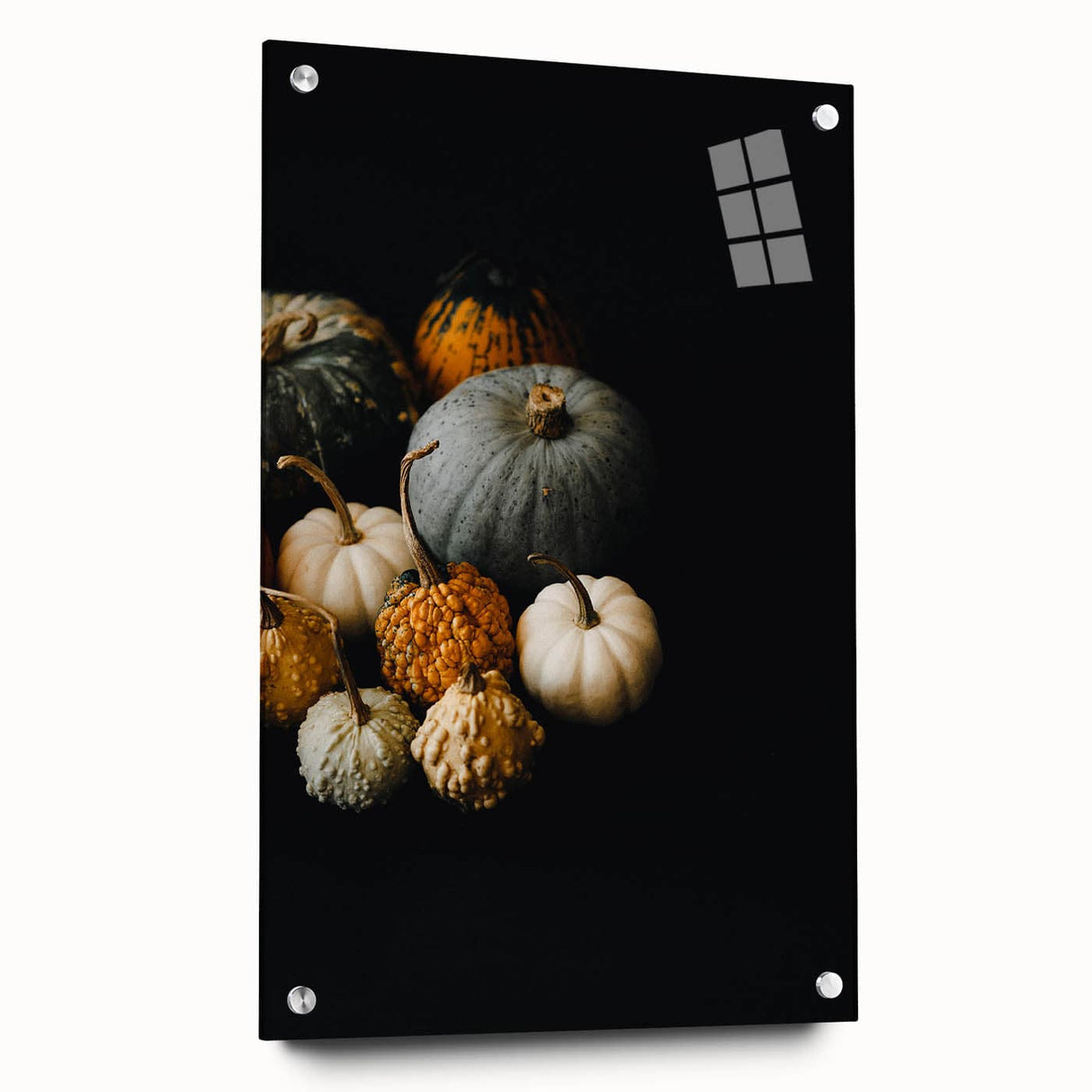 Large abstract wall art depicting autumn colors on acrylic glass, ideal for bedroom or dining room decor.