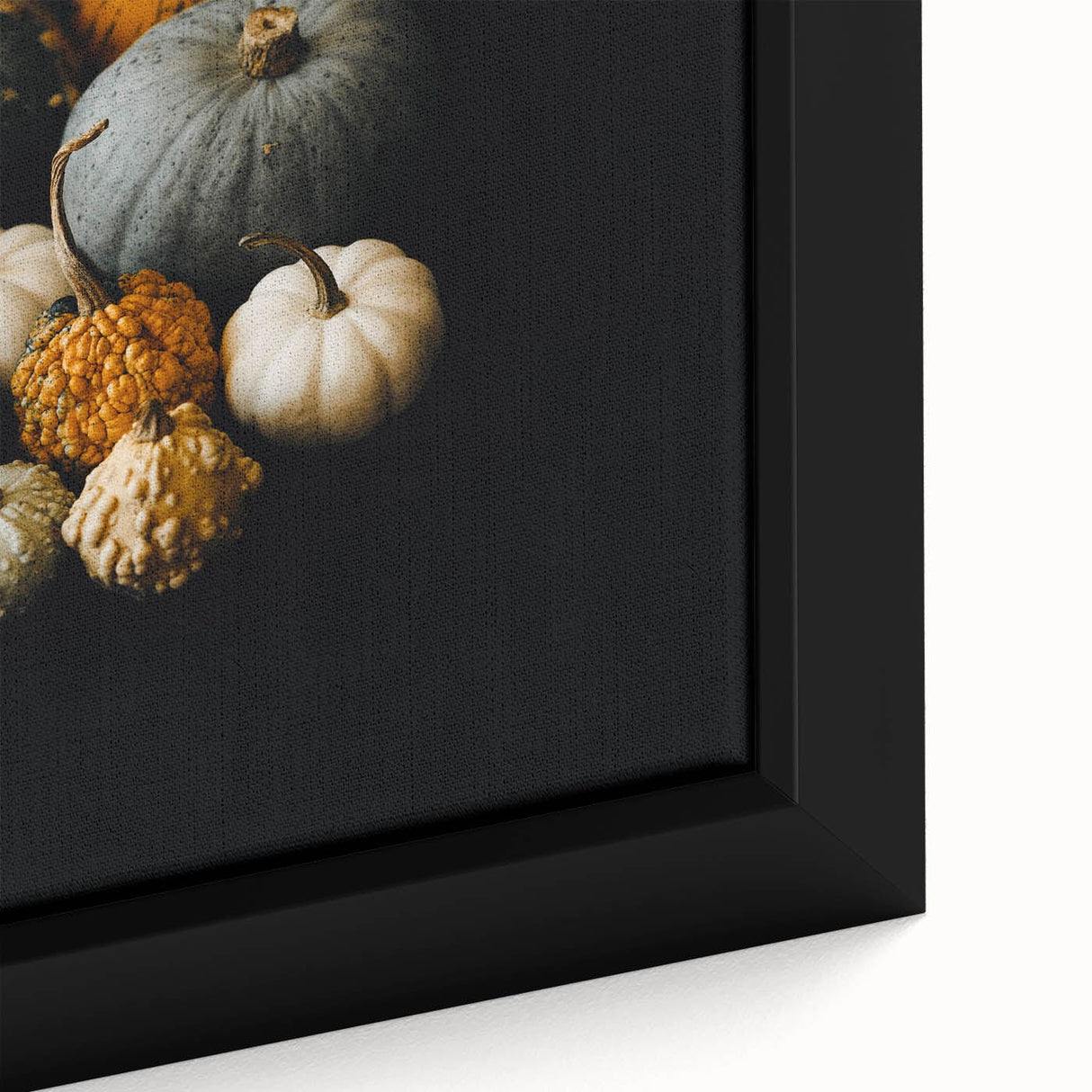 Extra large framed canvas depicting a textured, colorful abstract design in a black background.