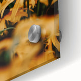 Large abstract wall art in vibrant green and yellow tones on acrylic glass.