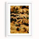 Abstract art print featuring swirling spring hues in green and yellow on a white framed canvas, ideal for dining room decor.