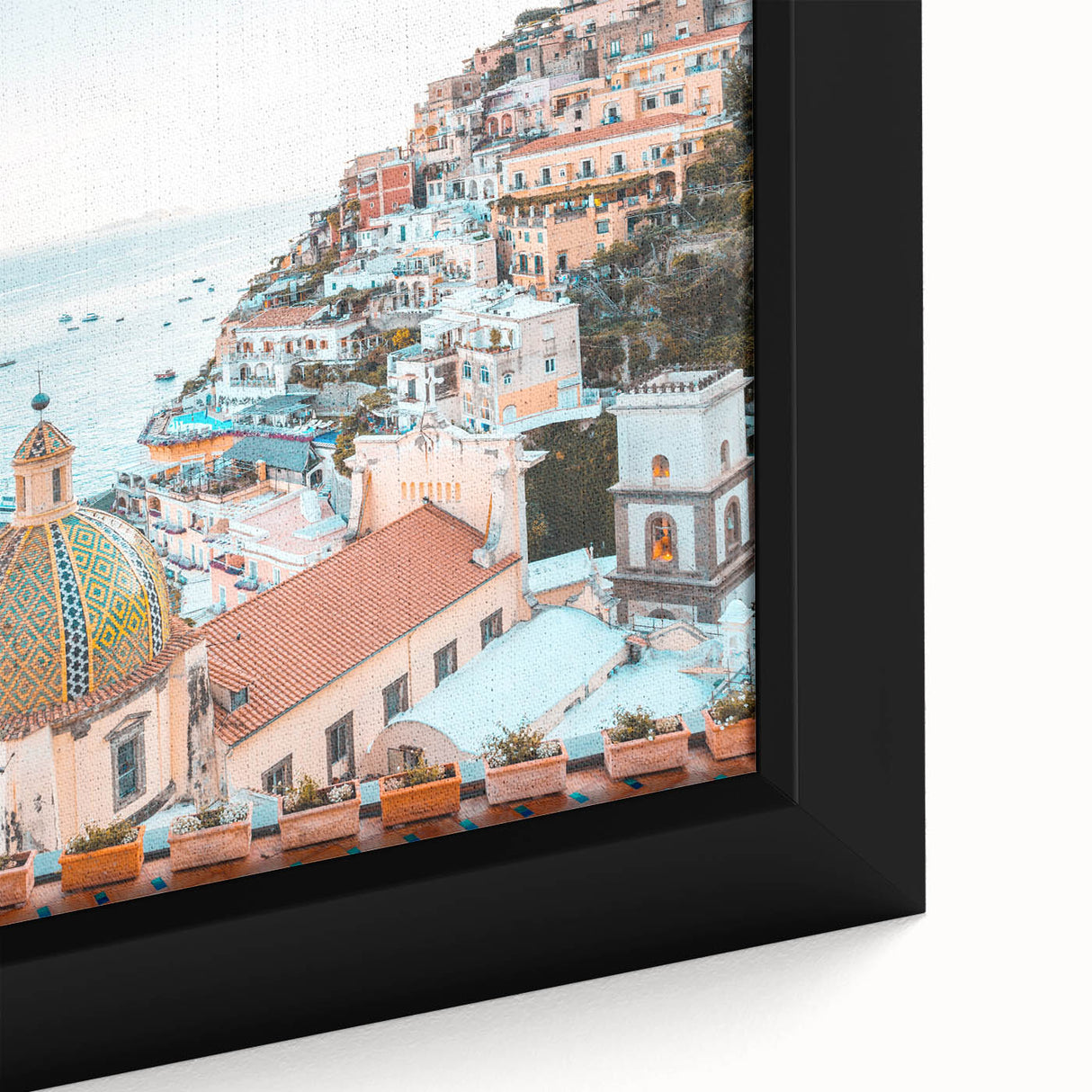 Extra large black wall art depicting a colorful, textured summer scene on framed canvas, ideal for living room decor.