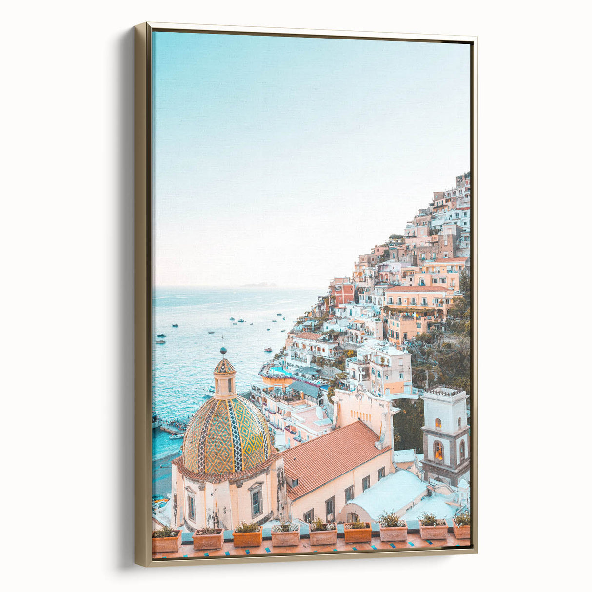 Framed canvas wall art featuring a vintage summer landscape in muted gold and black tones, ideal for bedroom decor.