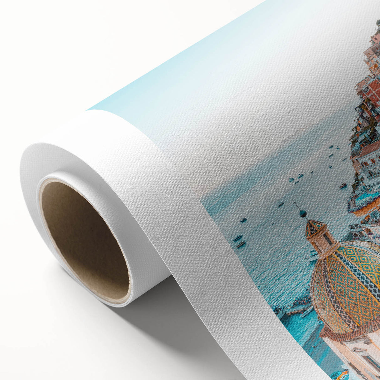 Art Deco poster featuring a stylized summer scene in soft pastel colors on rolled canvas, ideal for nursery wall art.
