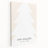 Winter-themed landscape on large stretched canvas, featuring muted blue and white tones, ideal for kitchen wall art.