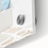 Large abstract wall art in vibrant orange and blue hues on acrylic glass, ideal for dining room ambiance.