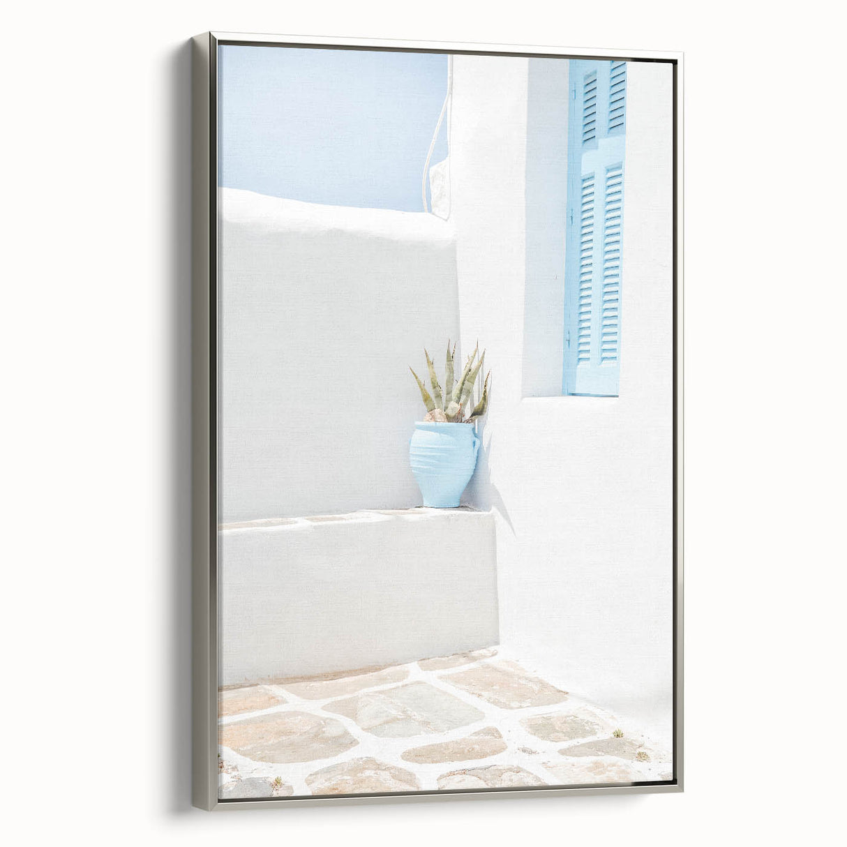 Landscape art painting depicting a summer scene on framed canvas, featuring vibrant colors and vintage poster style.