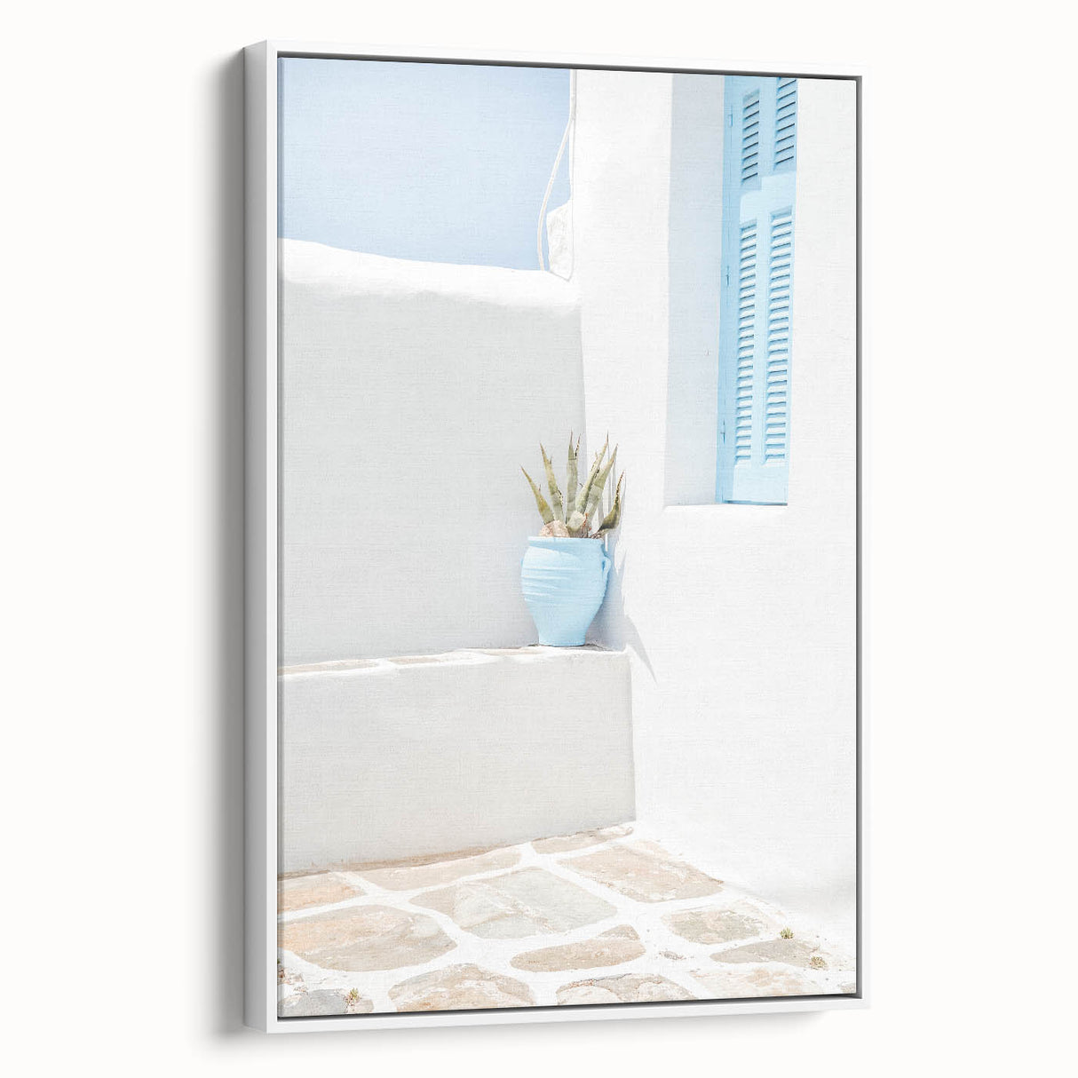Extra large vintage poster art on canvas, featuring a colorful abstract design in a white frame.