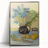 Vincent van Gogh-style painting on acrylic, featuring swirling blue and yellow tones, framed in silver.