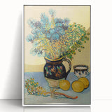 Mid-century modernist art depicting a Van Gogh-inspired scene in pastel colors on a white acrylic framed poster.
