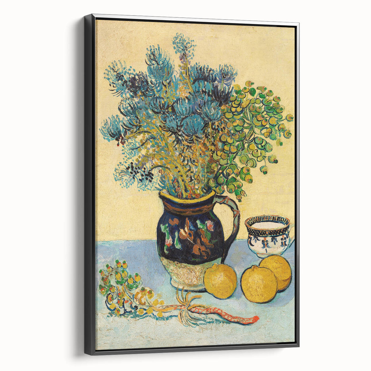 Black and white framed canvas depicting a vintage landscape painting, ideal for bedroom wall decor.