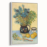 Vintage poster art of Van Gogh's painting on a large framed canvas, featuring vibrant colors against a black background.