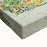 Black and white landscape painting on a large stretched canvas, depicting a serene rural scene.