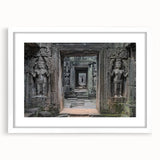 Elegant white-framed landscape artwork featuring a majestic castle surrounded by lush greenery and a clear blue sky, perfect for home decor and interior design.