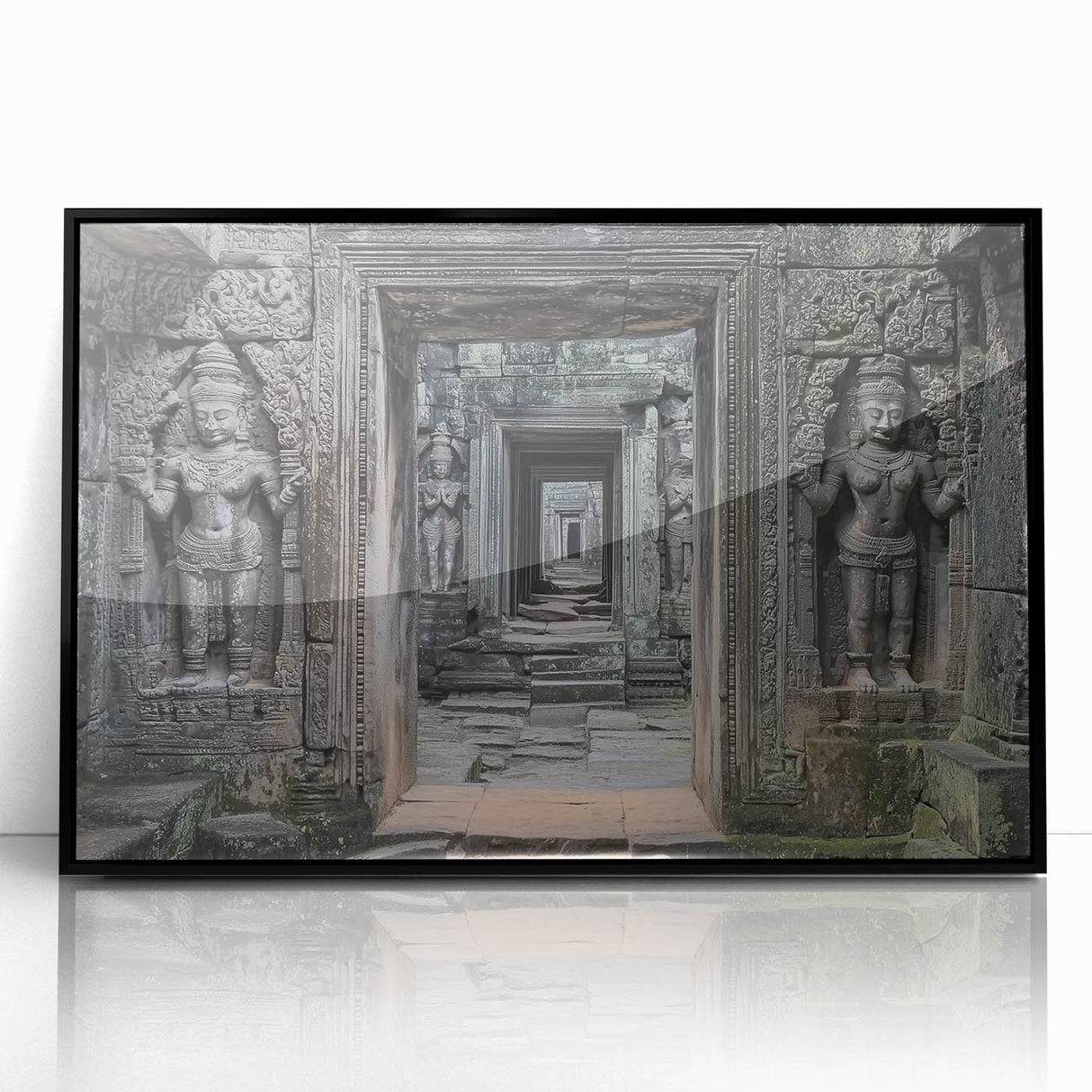 Framed acrylic artwork showcasing a stunning landscape with a castle, featuring a sleek black frame and a vibrant color palette, perfect for home decor.