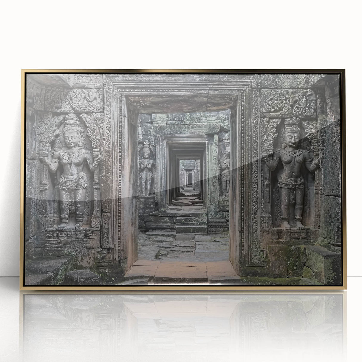Framed acrylic artwork showcasing a majestic castle landscape with golden accents, perfect for enhancing home decor and adding elegance to any room.