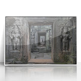 Framed acrylic artwork showcasing a serene landscape with a majestic castle, set against a vibrant blue sky and lush greenery, perfect for home decor.