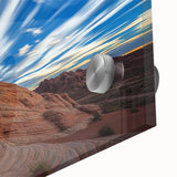 Close-up view of a stunning acrylic landscape artwork showcasing vibrant cliffs in rich colors, ideal for modern home decor. Perfect for art enthusiasts and interior design.