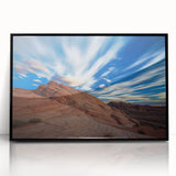 Framed acrylic landscape artwork showcasing stunning cliffs with a vibrant color palette, ideal for home decor and modern interiors. Perfect for nature enthusiasts.