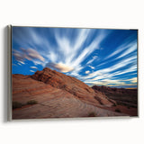 Framed canvas artwork showcasing a stunning landscape of cliffs in a silver frame, emphasizing natural beauty and elegance, perfect for enhancing home decor.