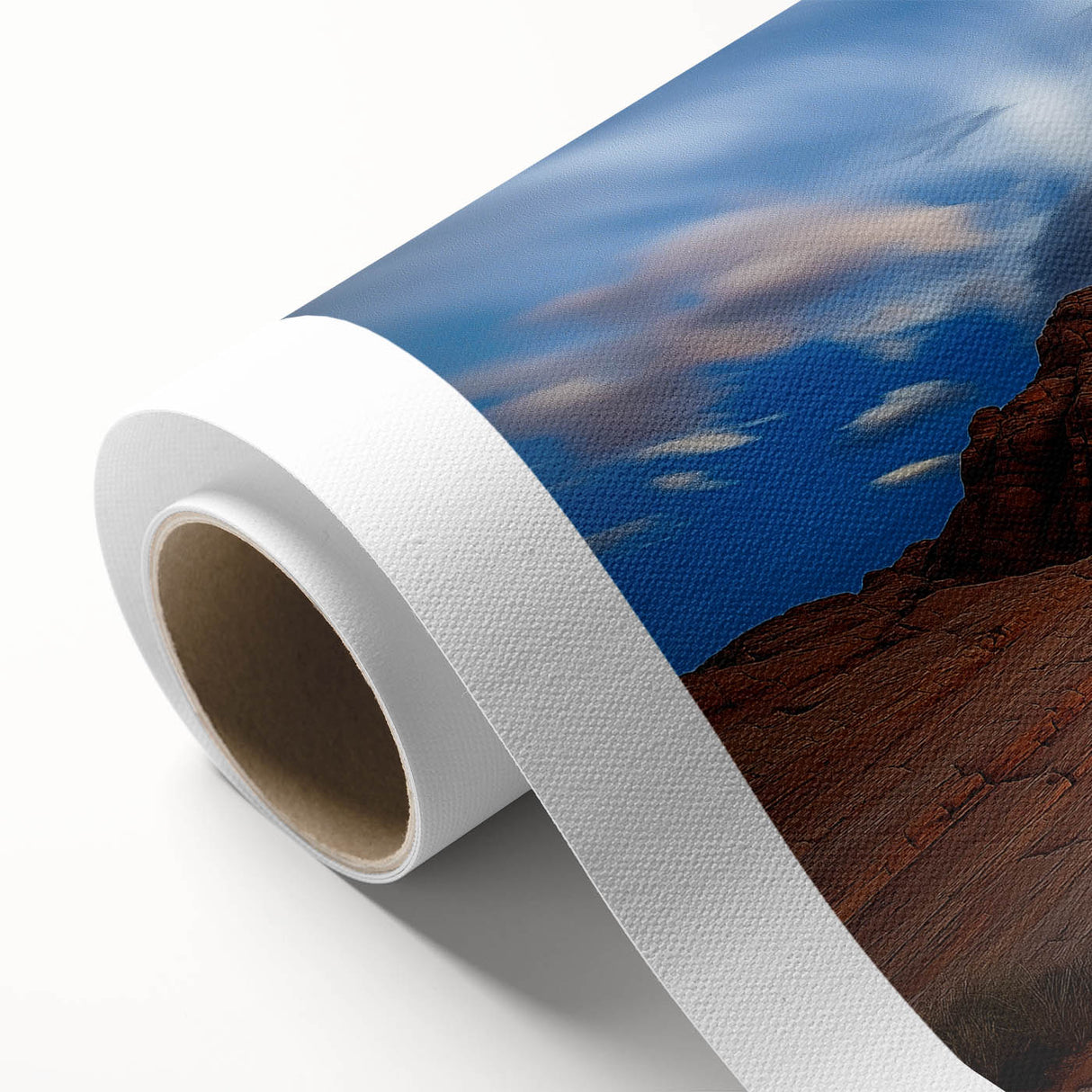 Stunning rolled canvas depicting a vibrant landscape with majestic cliffs under a blue sky, ideal for enhancing modern home decor. Perfect for art enthusiasts.