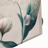 Soft Peach & Blue Floral Grace - Modern Living Room Wall Art