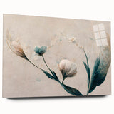 Soft Peach & Blue Floral Grace - Modern Living Room Wall Art