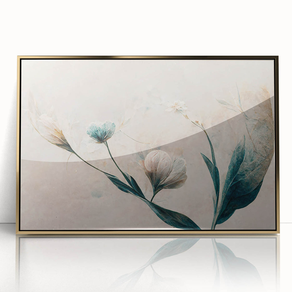 Soft Peach & Blue Floral Grace - Modern Living Room Wall Art