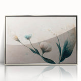Soft Peach & Blue Floral Grace - Modern Living Room Wall Art