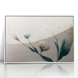 Soft Peach & Blue Floral Grace - Modern Living Room Wall Art