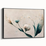 Soft Peach & Blue Floral Grace - Modern Living Room Wall Art