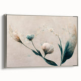 Soft Peach & Blue Floral Grace - Modern Living Room Wall Art