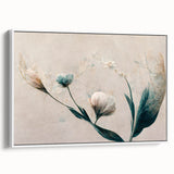 Soft Peach & Blue Floral Grace - Modern Living Room Wall Art