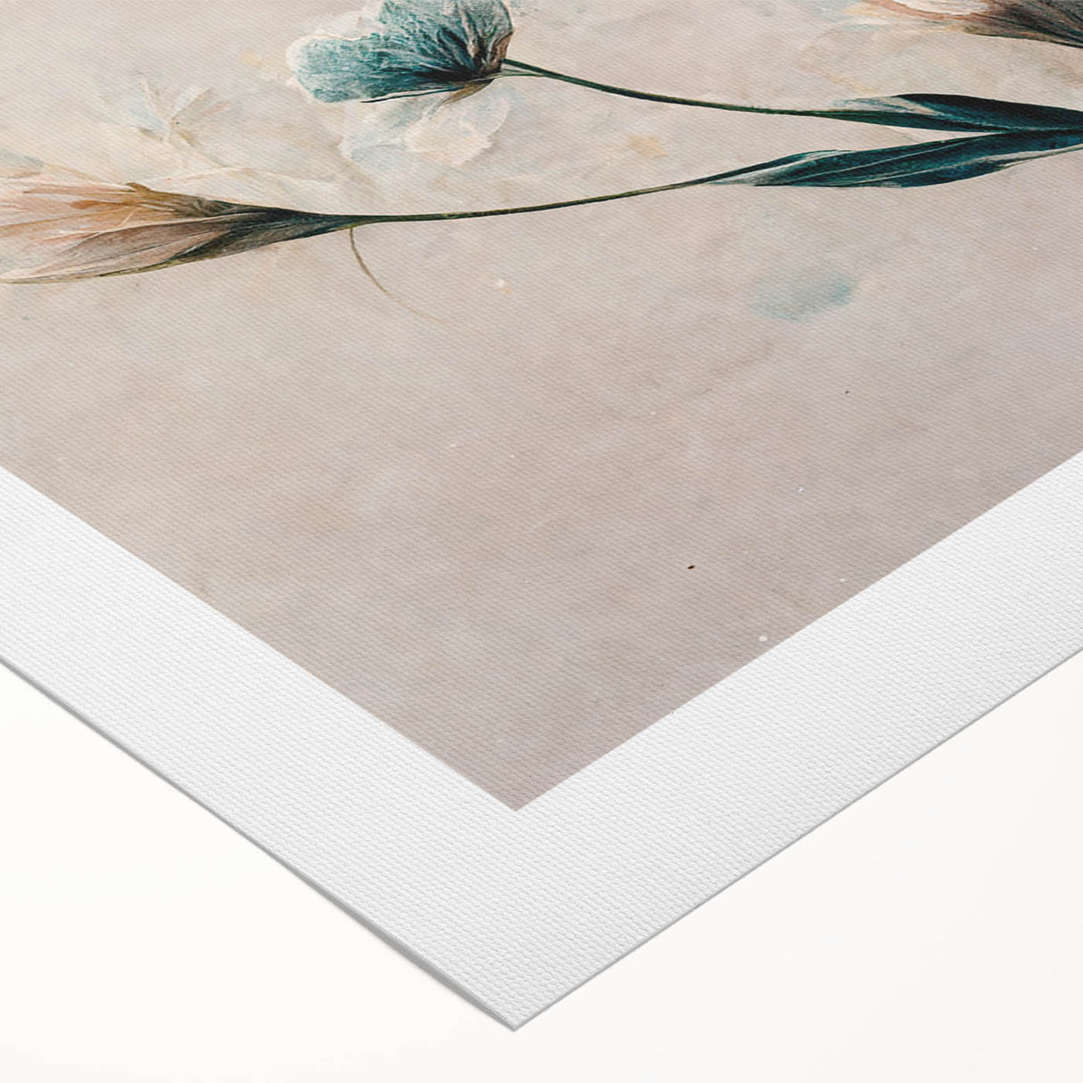 Soft Peach & Blue Floral Grace - Modern Living Room Wall Art